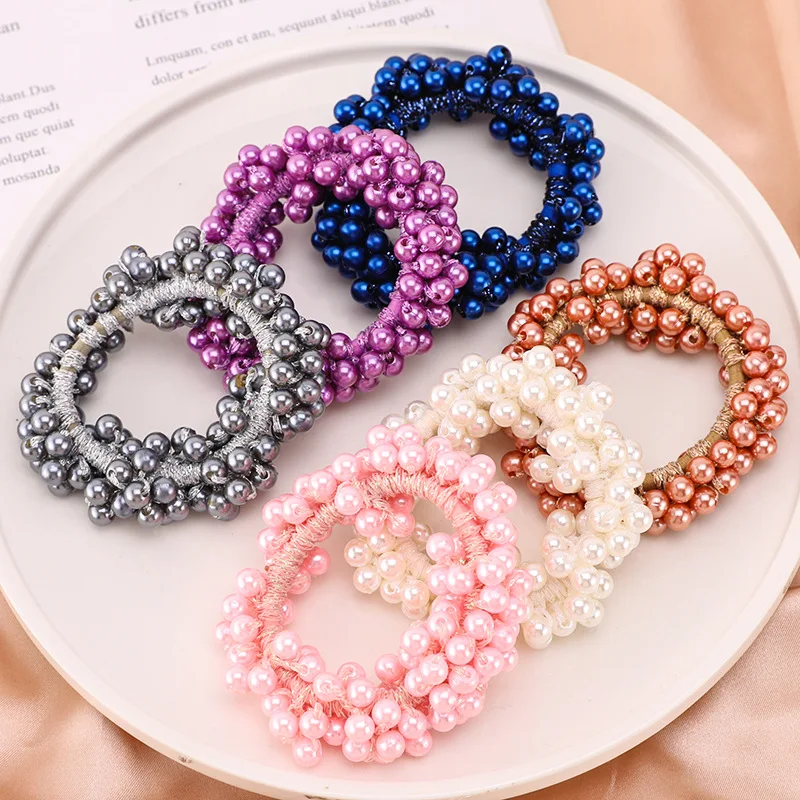 Woman Elegant Pearl Hair Ties  - Silicone Band Women のレビューと価格