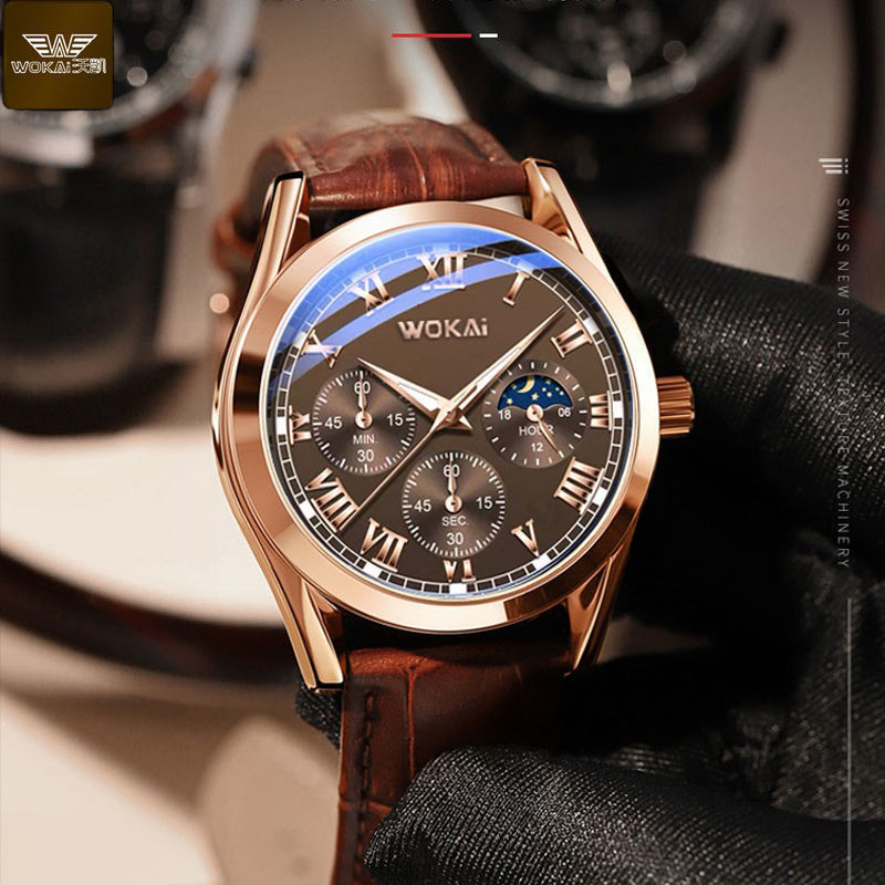WOKAI Fashion Casual Business  - Leather Watch Band Men のレビューと価格
