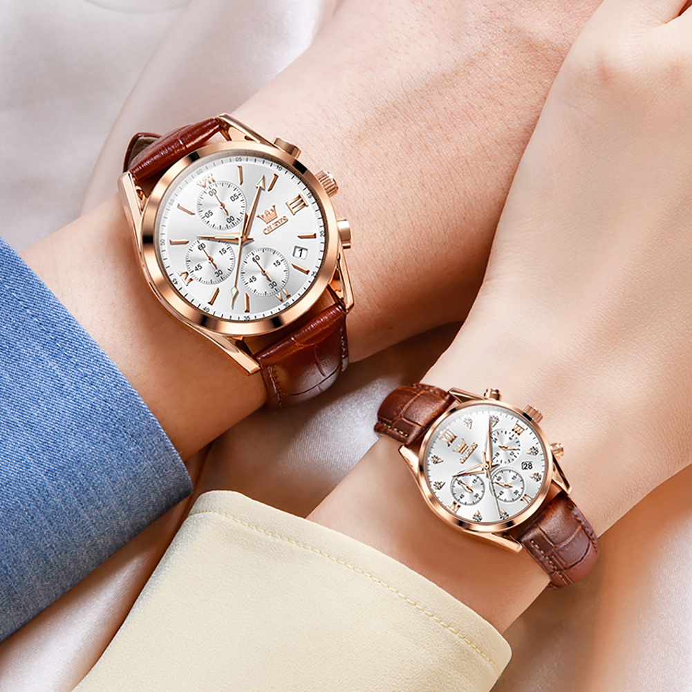 OLEVS Couple Watch for Men Wom - Leather Watch Band Men のレビューと価格