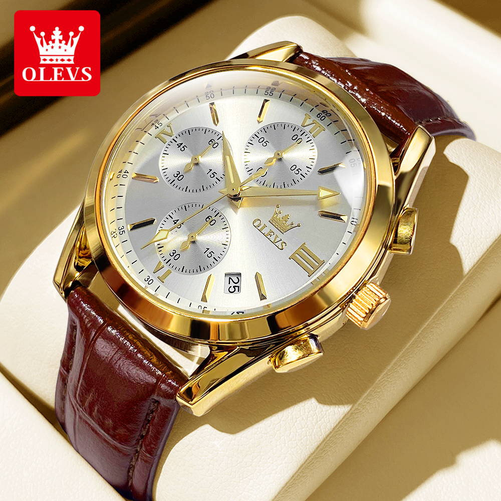 OLEVS 2872 Chronograph Men's W - Leather Watch Band Men のレビューと価格