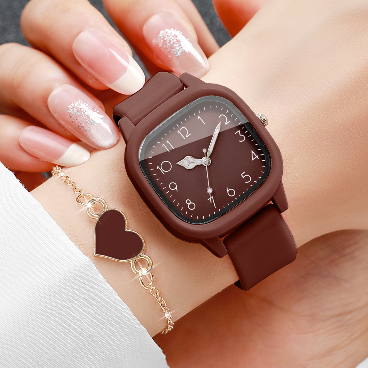 5PCS Fashion Women Watches Hea - Silicone Band Women のレビューと価格
