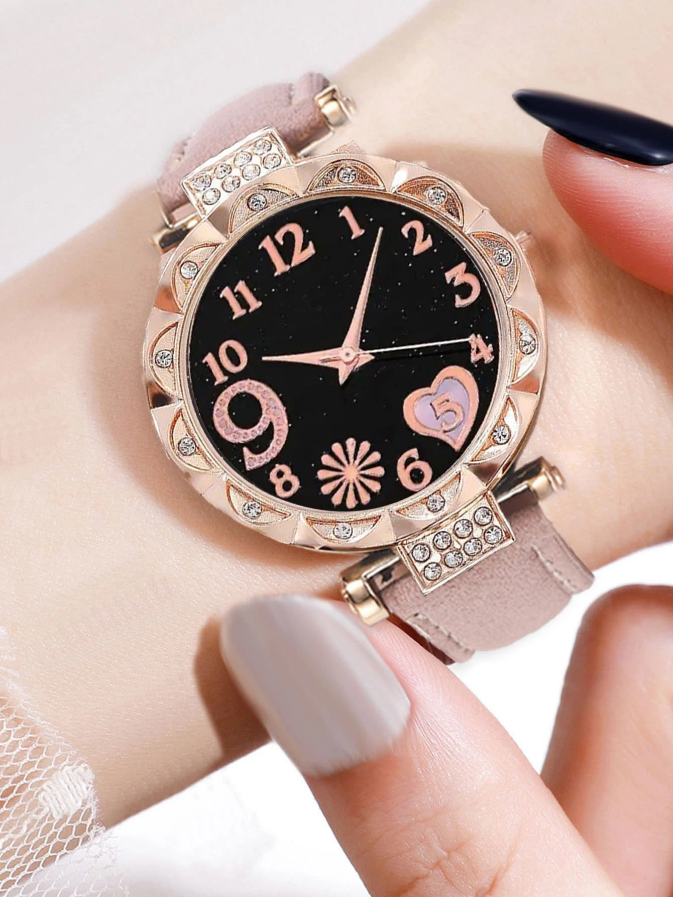 5Pcs Women Pink Suede Strap Wa - Suede Strap Watch のレビューと価格