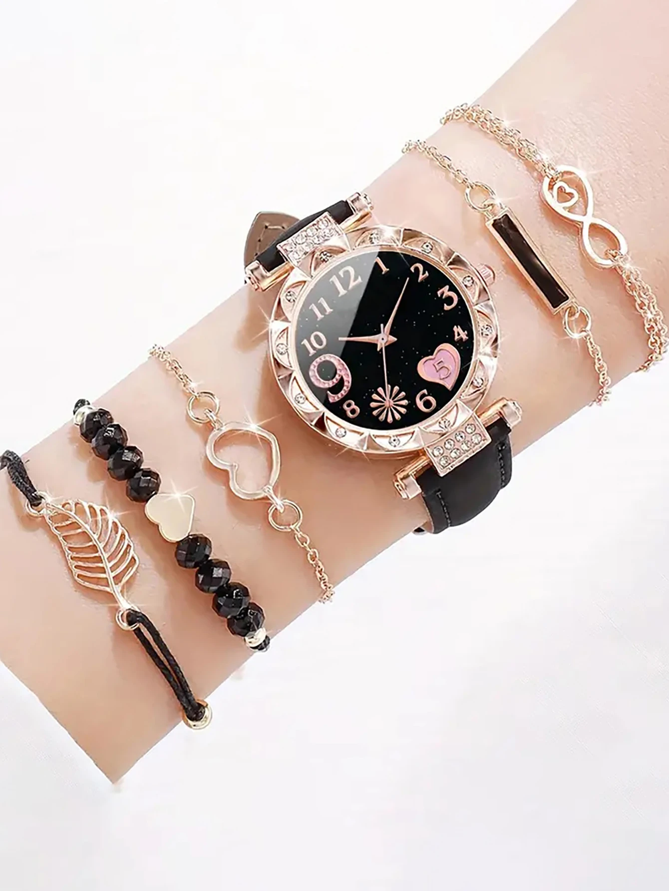 5Pcs Women Pink Suede Strap Wa - Suede Strap Watch のレビューと価格